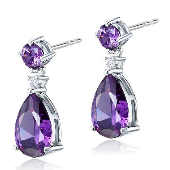 3 Carat Pear Cut Created Purple Sapphire Dangle Earrings