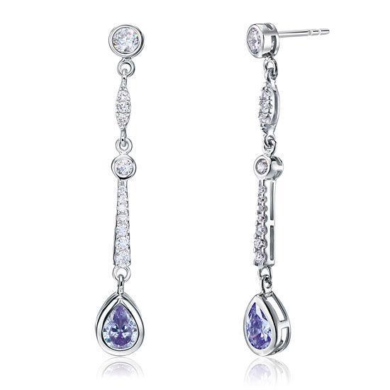 Purple Created Sapphire Dangle Earrings
