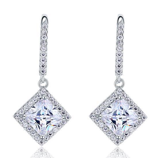3 Carat Created Princess Cut Diamond Dangle Drop Earrings