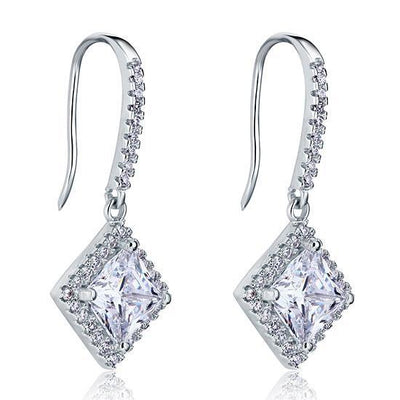 3 Carat Created Princess Cut Diamond Dangle Drop Earrings
