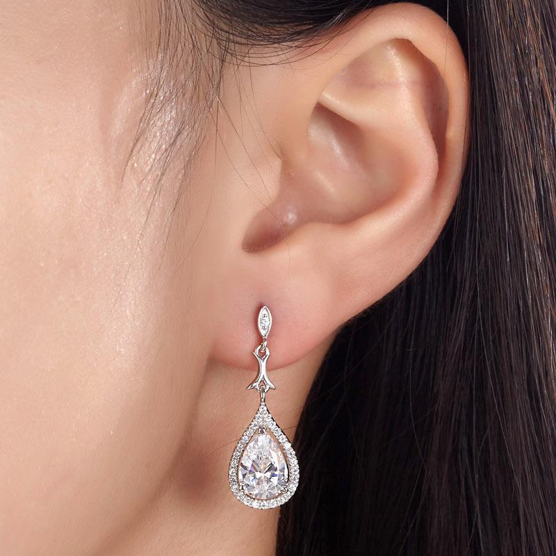 Pear Cut Created Diamond Vintage Dangle Earrings