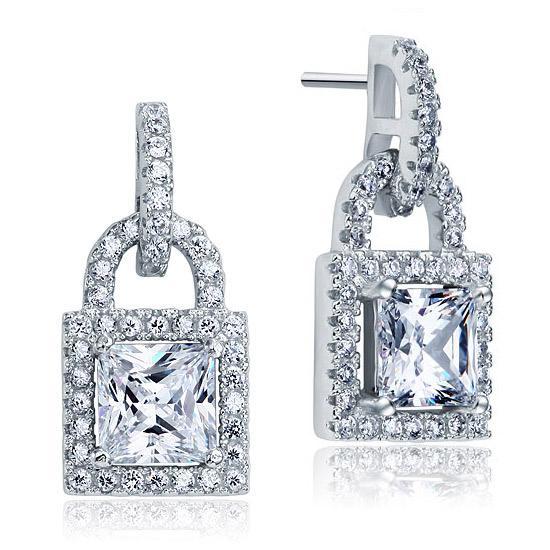 Created Diamond Dangle Drop Key Lock Earrings