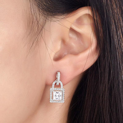 Created Diamond Dangle Drop Key Lock Earrings