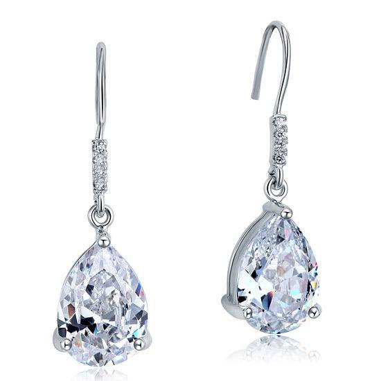 4 Carat Pear Cut Created Diamond Bridal Dangle Drop Earrings