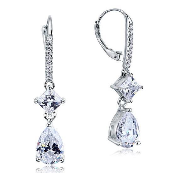 2 Carat Princess Cut Created Diamond Dangle Drop Earrings