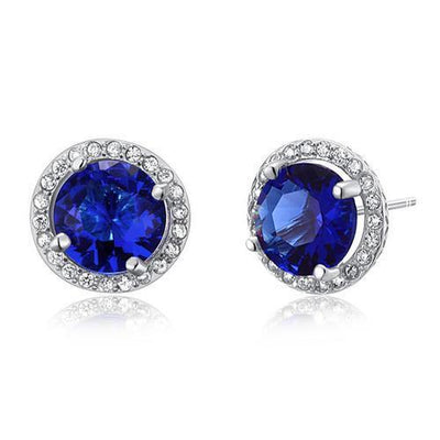 Navy Blue Created Sapphire Stud Earrings