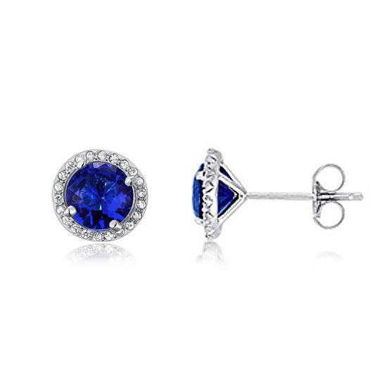Navy Blue Created Sapphire Stud Earrings