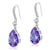 Purple Pear Created Sapphire Dangle Hook Earrings