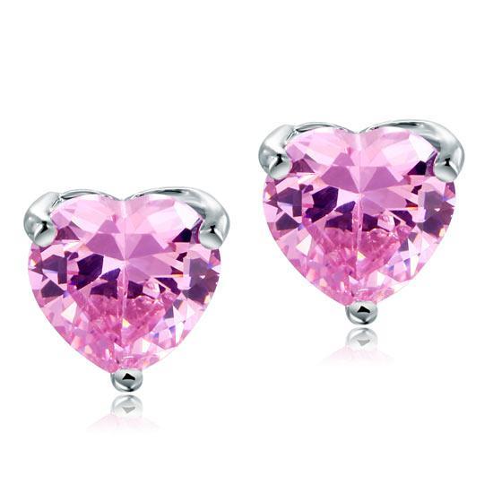2 Carat Pink Heart Cut Stud Earrings