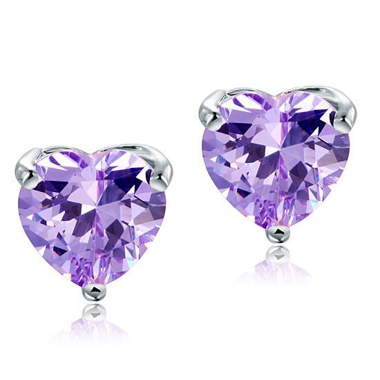 2 Carat Heart Cut Purple Stud Earrings