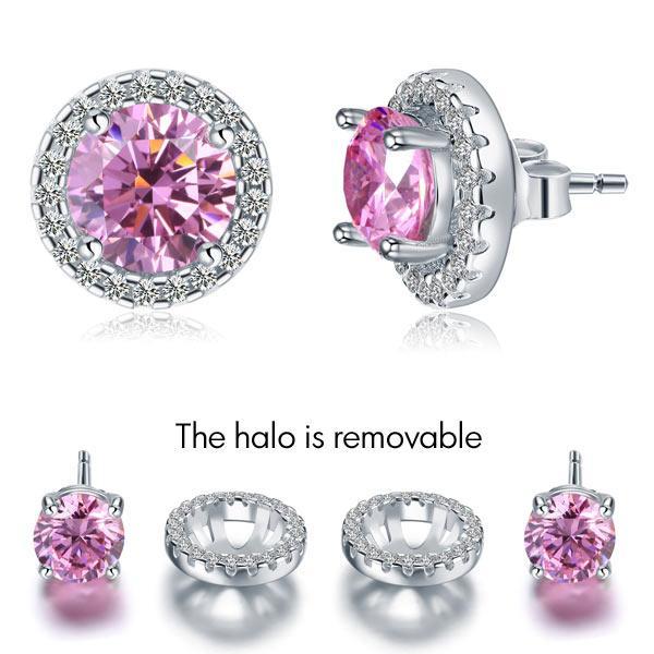2.5 Carat Round Pink Halo (Removable) Stud Earrings