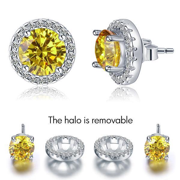 2.5 Carat Round Fancy Yellow Halo (Removable) Stud Earrings
