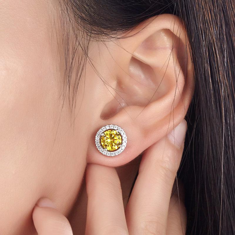 2.5 Carat Round Fancy Yellow Halo (Removable) Stud Earrings