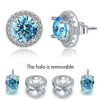 2.5 Carat Round Blue Halo (Removable) Stud Earrings Jewelry