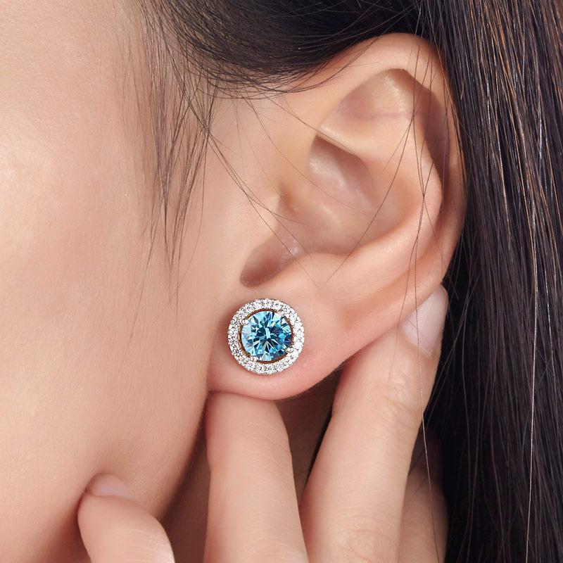 2.5 Carat Round Blue Halo (Removable) Stud Earrings Jewelry