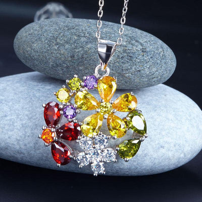 3.5 Carat Multi-Color Created Topaz Flower Pendant Necklace