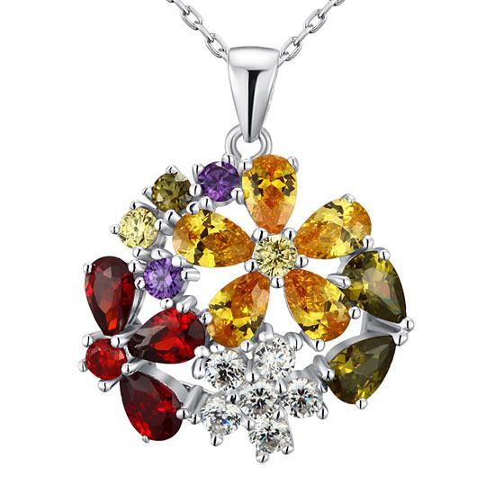 3.5 Carat Multi-Color Created Topaz Flower Pendant Necklace
