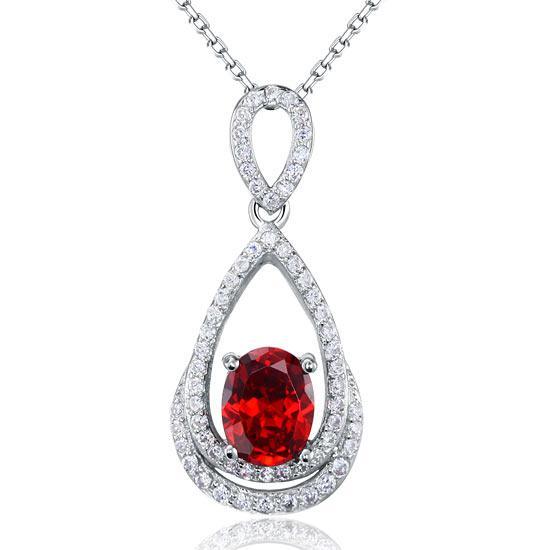 2 Carat Oval Cut Red Created Ruby Pendant Necklace