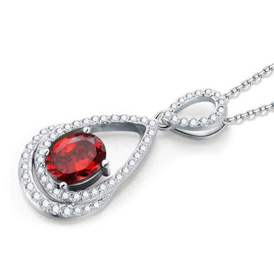 2 Carat Oval Cut Red Created Ruby Pendant Necklace