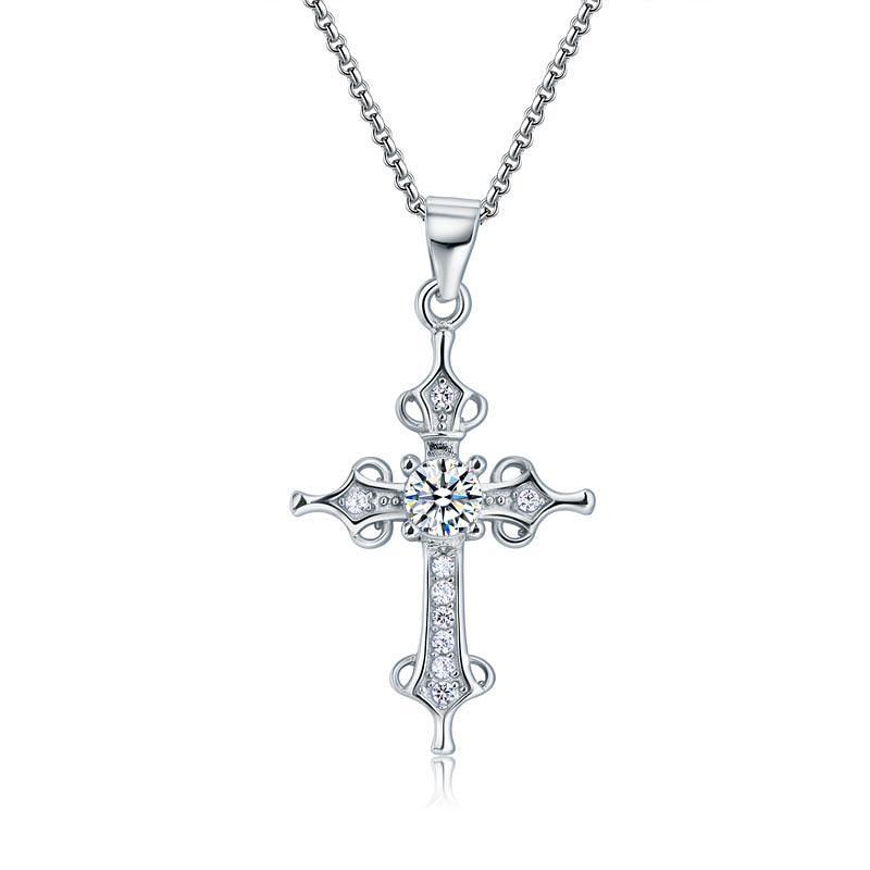 Cross Pendant Necklace Round Cut Created Diamond