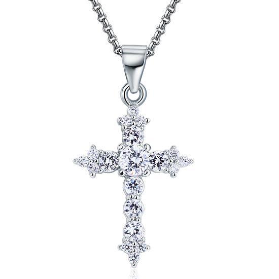 Round Cut Created Diamond Cross Pendant Necklace