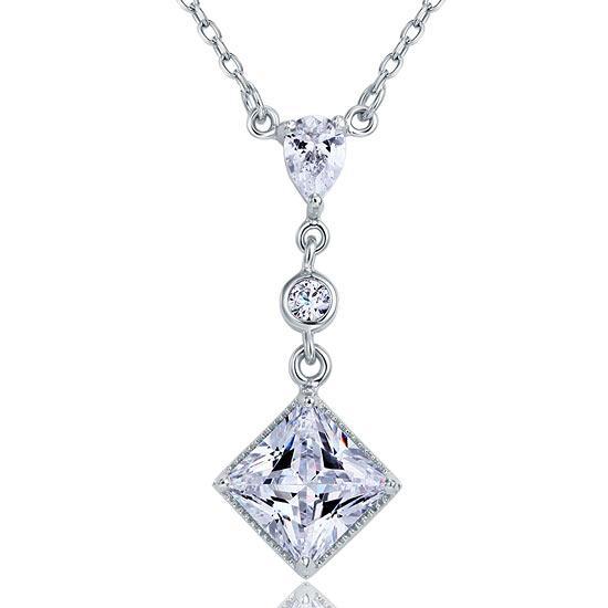 2 Carat Princess Cut Dangle Pendant Necklace