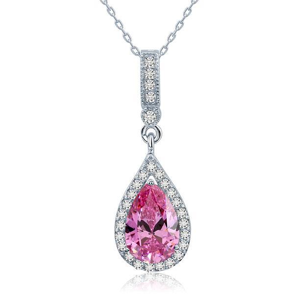 Pink Tear Drop Pendant Necklace