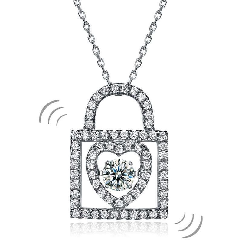 Heart Lock Dancing Stone Pendant Necklace