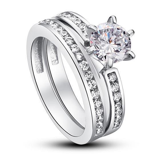 1 Carat Round Cut Created Diamond 2-Pc Ring Set
