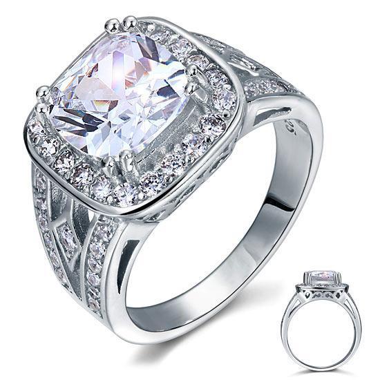 Art Deco Vintage Style 4 Carat Cushion Created Diamond Ring