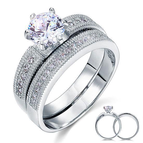 Vintage Style Solitaire 1.25 Ct Created Diamond 2-Pc Ring Set