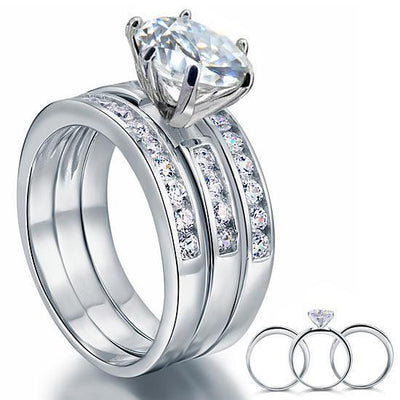 2 Ct Created Diamond Ring Set 3-Pcs