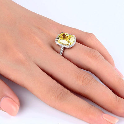 6 ct Cushion Cut Yellow Canary Created Diamante Ring