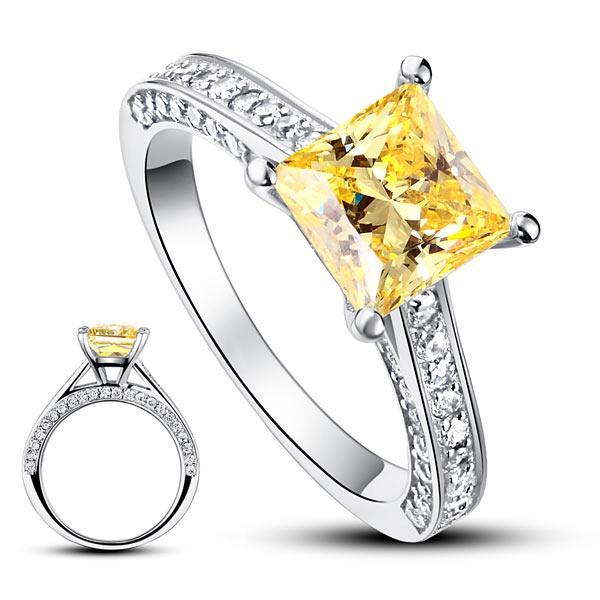 1.5 Carat Princess Cut Yellow Canary Created Diamond Ring