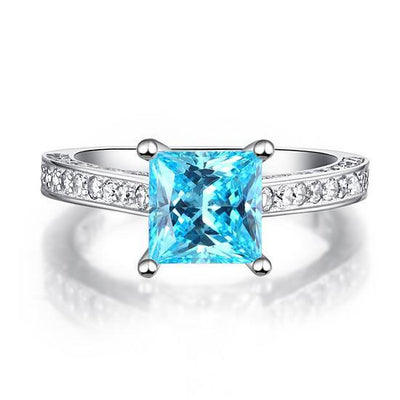 1.5 Carat Princess Cut Blue Created Diamond Ring