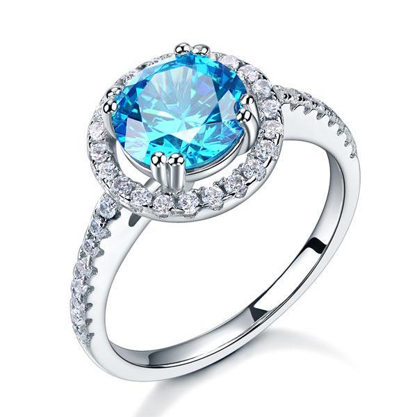 Halo Ring 2 Carat Fancy Blue Created Diamond
