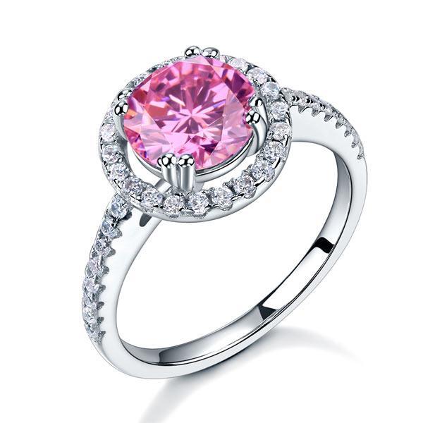 Halo Ring 2 Carat Fancy Pink Created Diamond