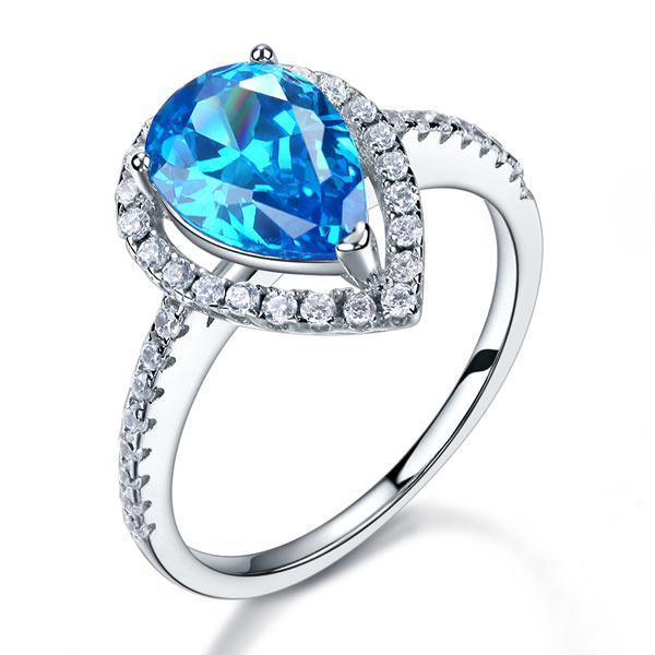 Pear Cut Blue Created Diamond Ring