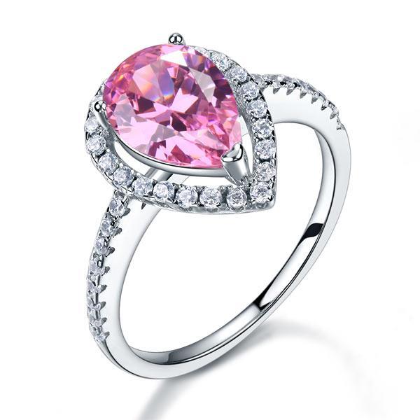 Pear Cut Fancy Pink Created Diamond Ring
