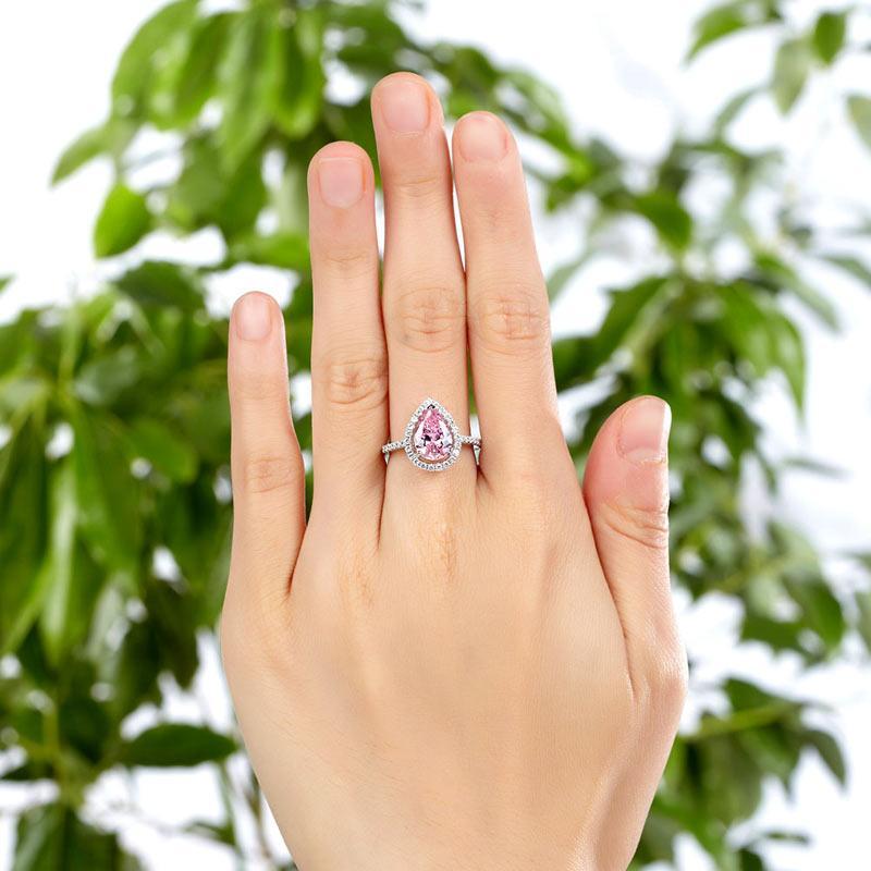 Pear Cut Fancy Pink Created Diamond Ring