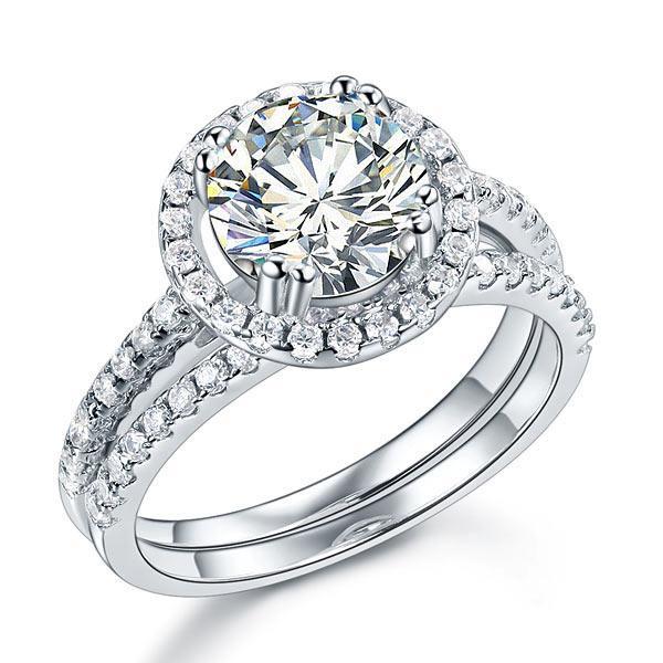 Halo Ring Set 2 Carat Created Diamond