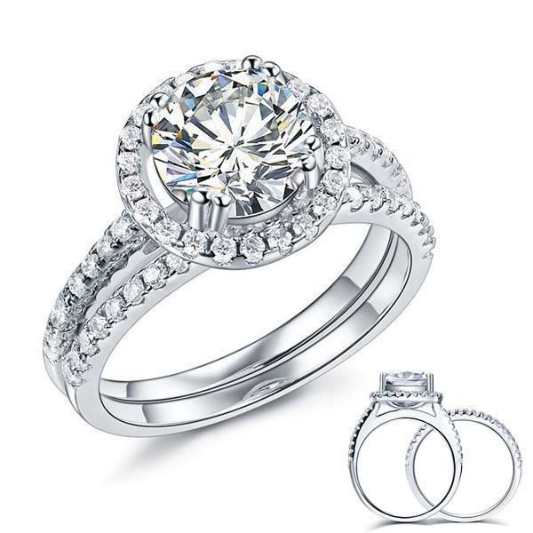 Halo Ring Set 2 Carat Created Diamond