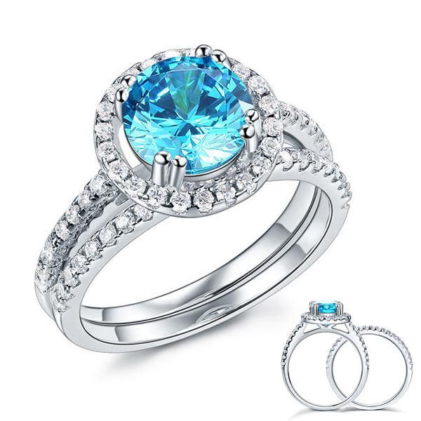 Halo Ring Set 2 Carat Blue Created Diamond