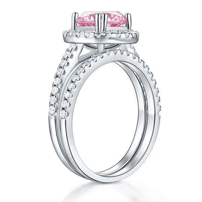 Halo Ring Set 2 Carat Pink Created Diamond