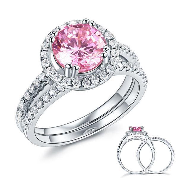 Halo Ring Set 2 Carat Pink Created Diamond