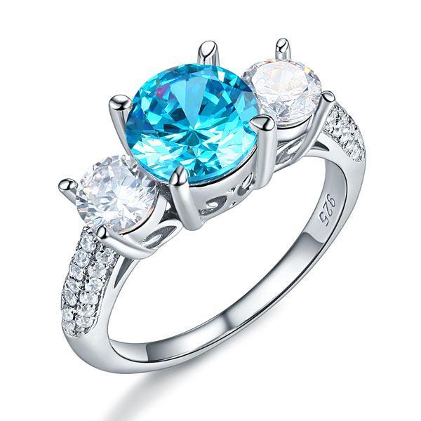 2 Carat 3-Stone Created Blue Diamond Ring
