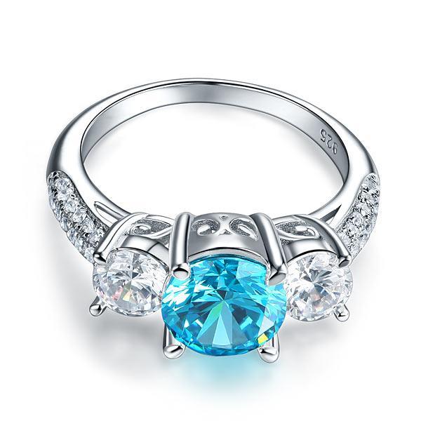 2 Carat 3-Stone Created Blue Diamond Ring