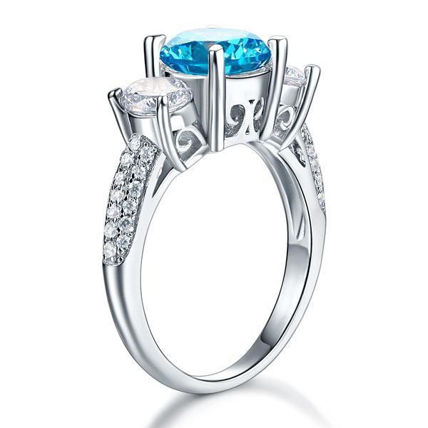 2 Carat 3-Stone Created Blue Diamond Ring