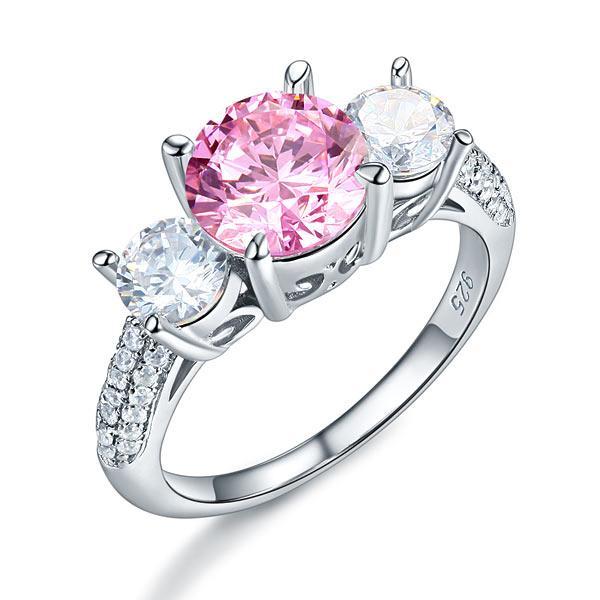 2 Carat 3-Stone Fancy Pink Created Diamond Ring