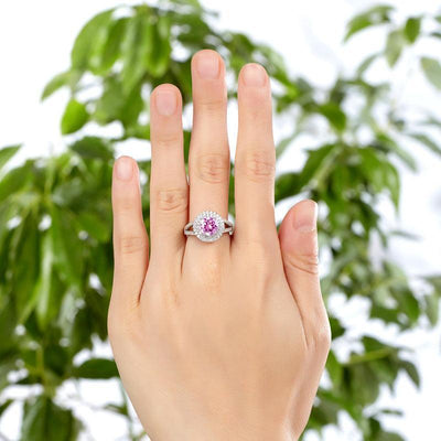 Double Halo 1.25 Ct Fancy Pink Created Diamond Ring